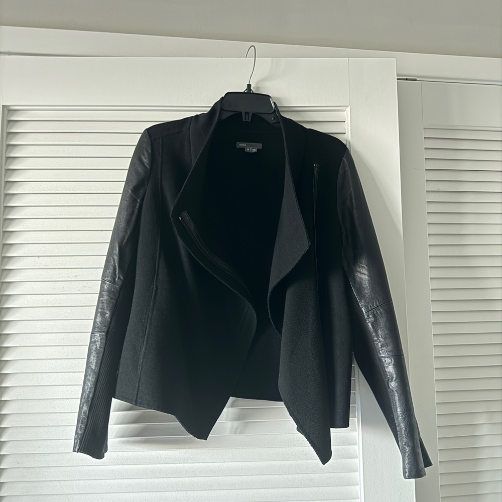 Vince Wool Leather Sleeve Jacket Size M